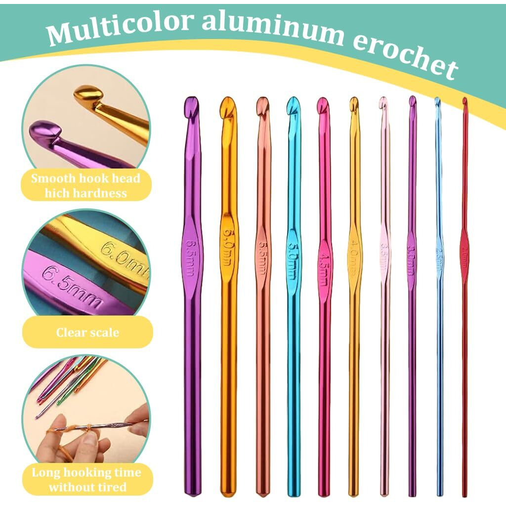 Hasthip Aluminium 54Pcs Crochet Needles Set,Ergonomic Crochet Hooks Kit With Storage Case,Crochet Hooks Needles Set Stitch Marker Diy Craft Hand Knitting Craft Art Tools For Beginners,Assorted