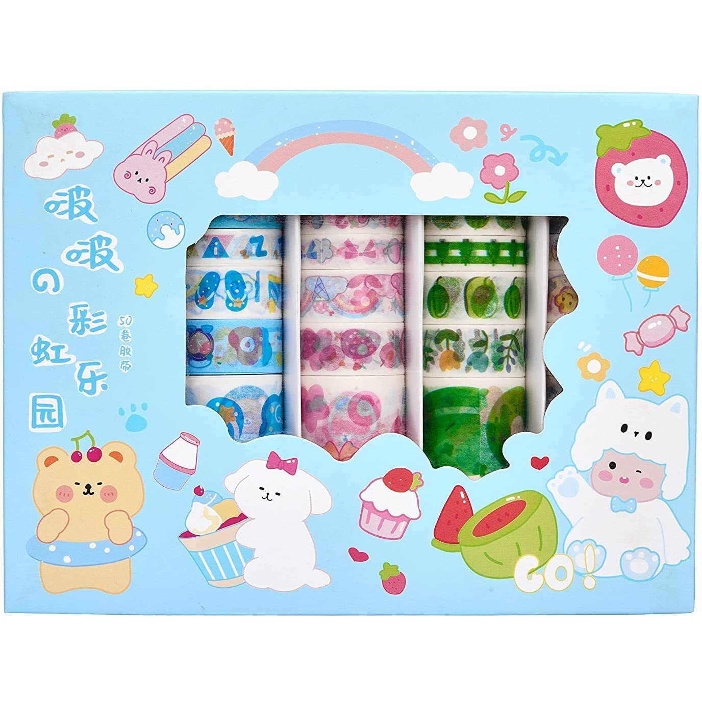 Bondwet 50 Rolls Washi Masking Tape Set Decoration Adhesive Tape For Crafts Colorful Tape Scrapbook Tape Washi Tape Sticker Roll (Fruit Design Tape)