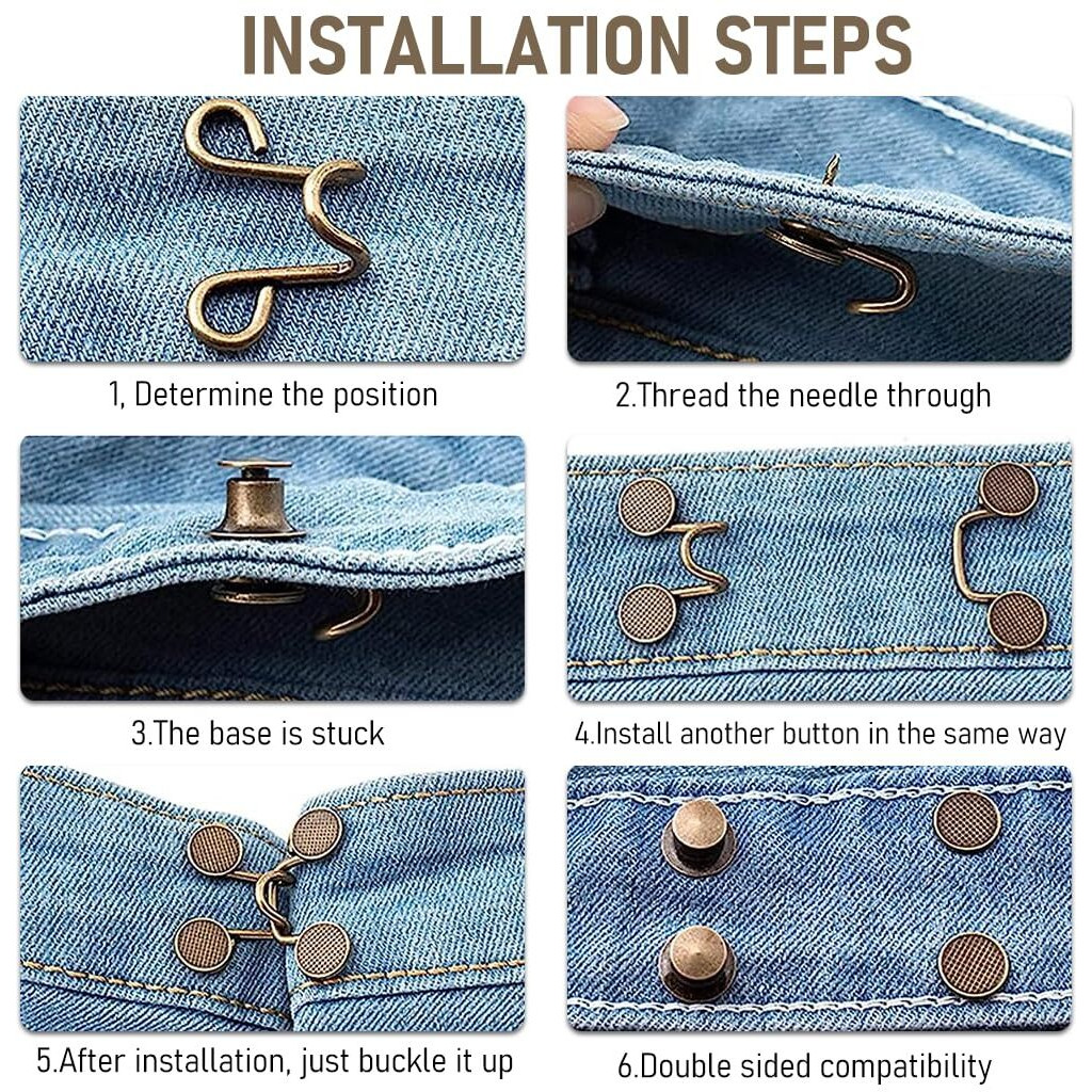 Venzina 4 Sets Jeans Button Adjustable Waist Buckle, Instant No Sewing Metal Buttons For Loose Jeans Pants, Detachable Adjustable Pant Waist Tightener Pins