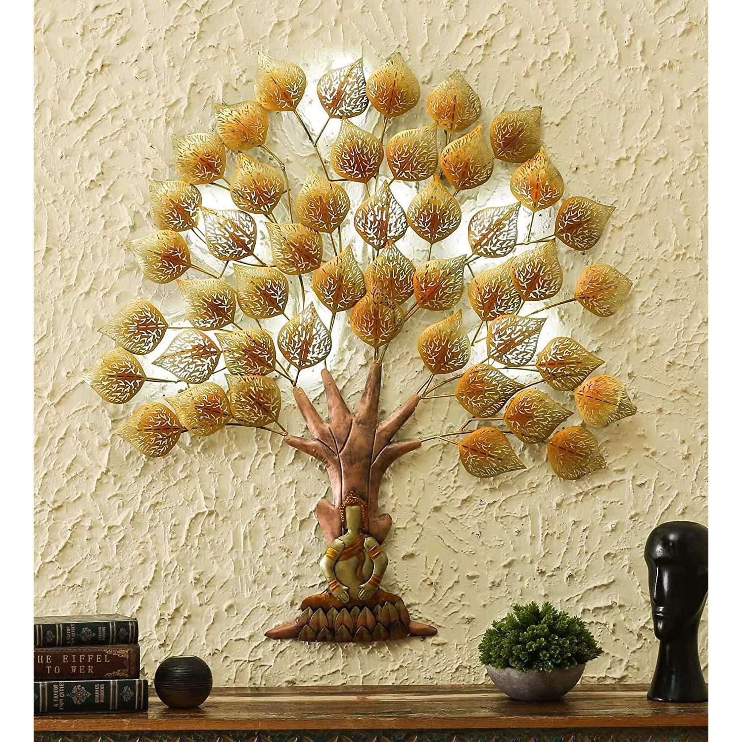 World Decor Iron Metal Golden Budha Tree Wall Decor (40 X 02 X 48 In)