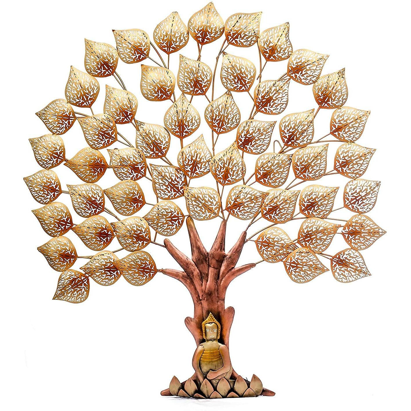World Decor Iron Metal Golden Budha Tree Wall Decor (40 X 02 X 48 In)