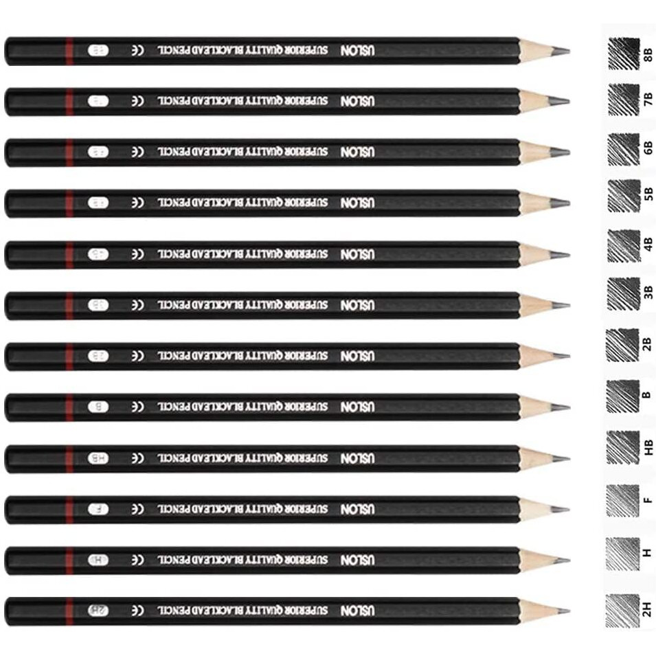 Inovera (Label) 12 Set Professional Drawing Art Sketch Graphite Pencils With Metal Case 2H, H, F, Hb, B, 2B, 3B, 4B, 5B, 6B, 7B, 8B (Pack Of 1, Black)