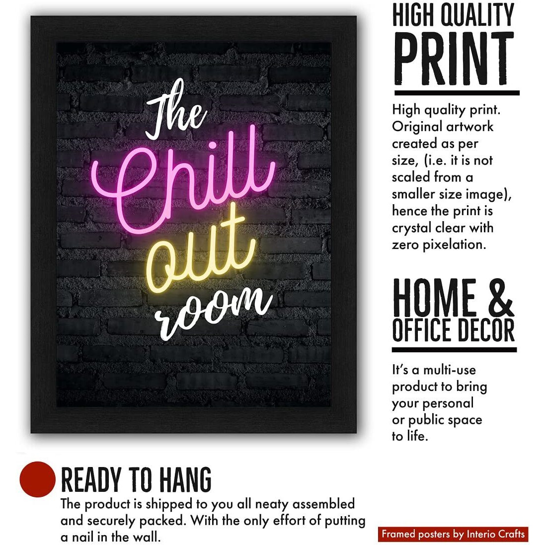 Interio Crafts Chill Out Motivational Wall Framed Poster, Inspirational Home Decor, Synthetic Wood, 13 X 10 Inches