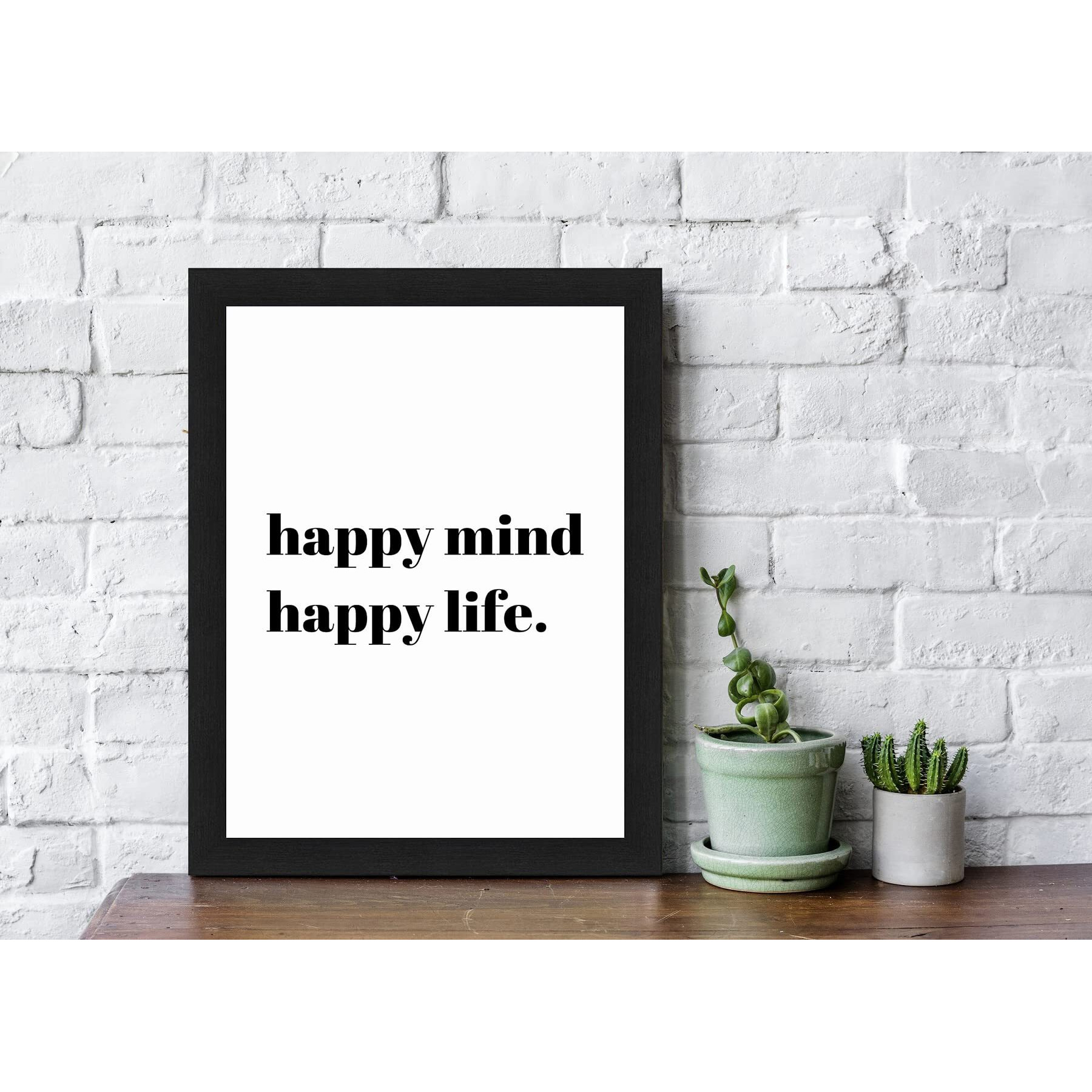 Interio Crafts Happy Mind Happy Life Motivational Wall Frame Poster For Home And Office Decor, Black, Synthetic Wood, 13X10 Inches