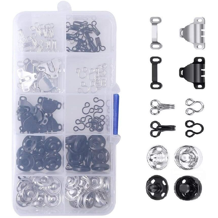 Hasthip 50 Pairs Hook And Eye Sewing Hook Sewing Button Kits 3 Styles Sewing Buttons Kits For Garment Closures, Skirts Closures, Shirt Closure, Pants Closure