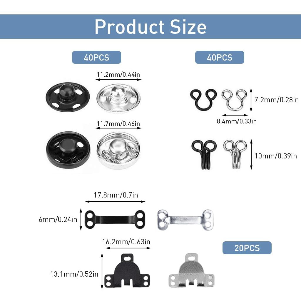Hasthip 50 Pairs Hook And Eye Sewing Hook Sewing Button Kits 3 Styles Sewing Buttons Kits For Garment Closures, Skirts Closures, Shirt Closure, Pants Closure