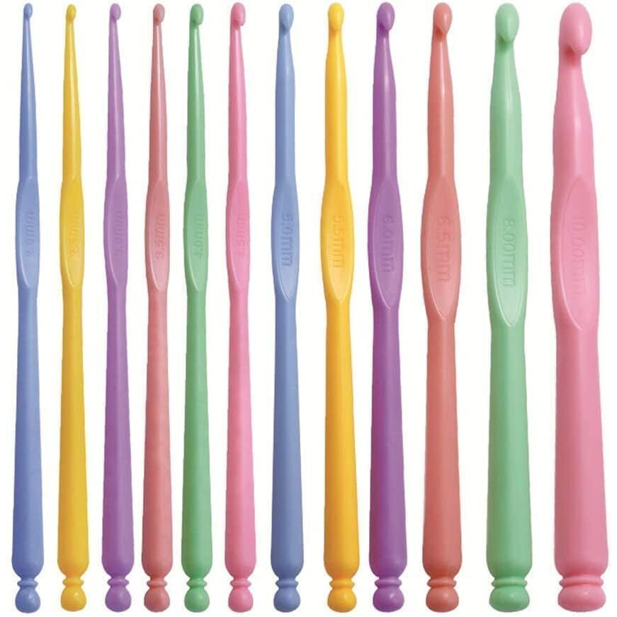 Buymz 12 Pcs Lightweight Crochet Hooks Plastic Crochet Needles Set Diy Yarn Weaving Tools Knitting Kit Make Socks, Hat, Scarf, Bag, Cap