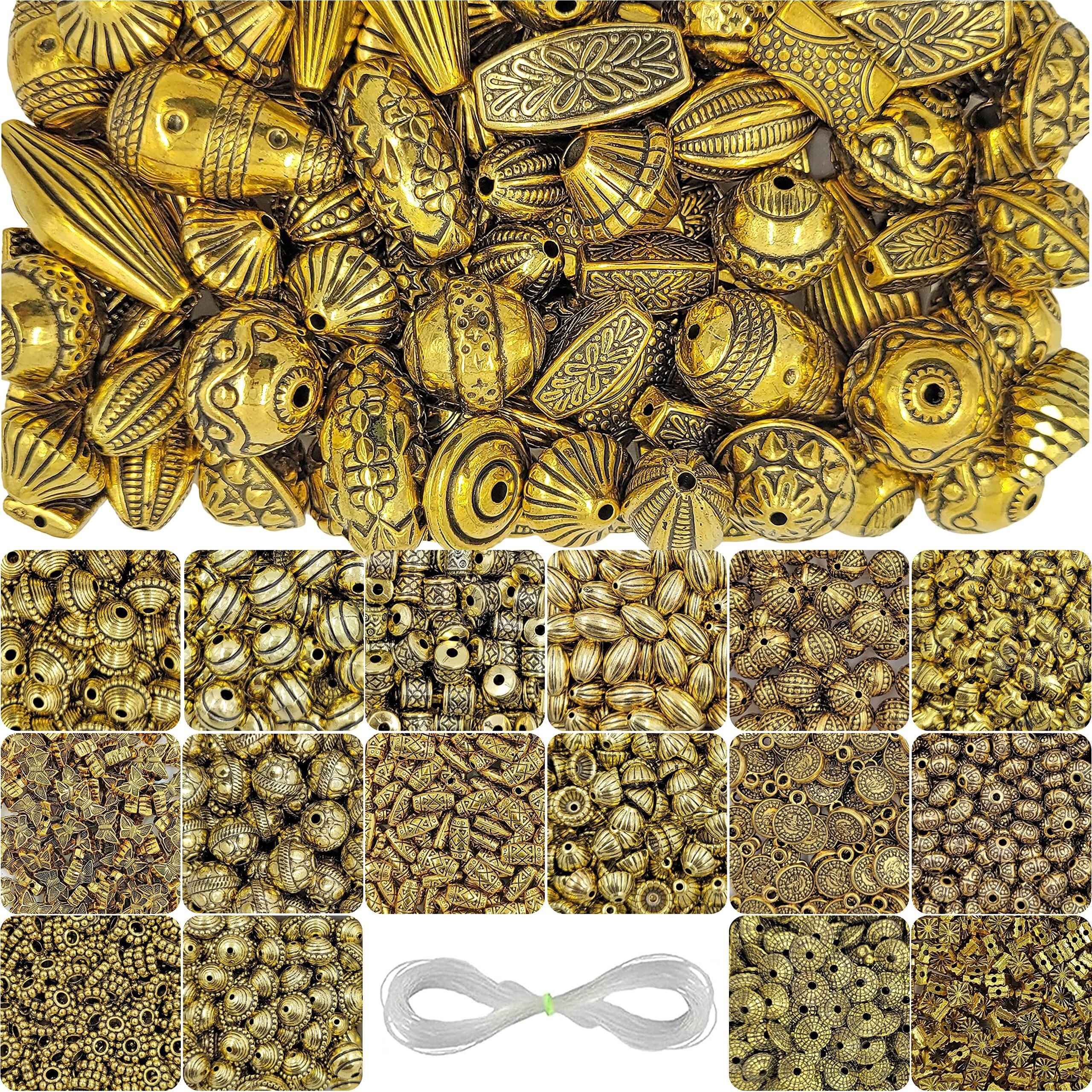Indikonb 360 Antique Gold Spacer Beads, Small And Large Charm Spacer Beads Kit, Accessories For Diy Bracelet Necklace Jewelry Making