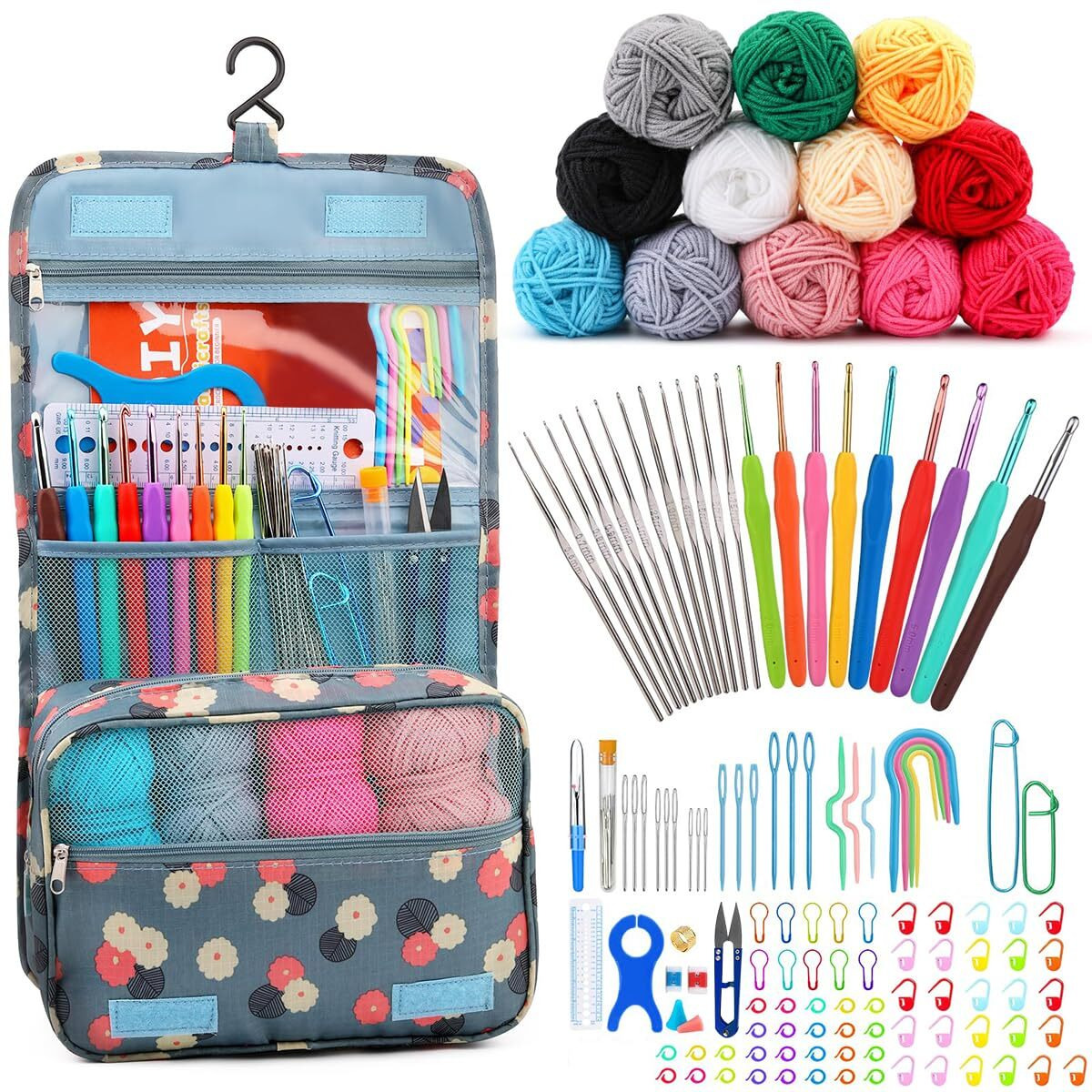 Hasthip 130Pcs Crochet Kit For Beginners Adults, Upgraded Hanging Crochet Set With Crochet Yarn For Crocheting, Ergonomic Soft Grip & Knitting Crochet Starter Kit For Knitting Craft, Green