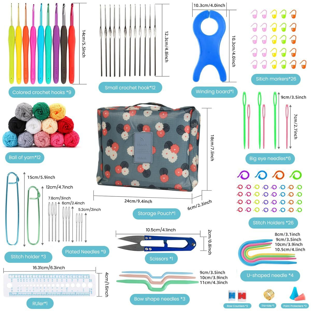 Hasthip 130Pcs Crochet Kit For Beginners Adults, Upgraded Hanging Crochet Set With Crochet Yarn For Crocheting, Ergonomic Soft Grip & Knitting Crochet Starter Kit For Knitting Craft, Green