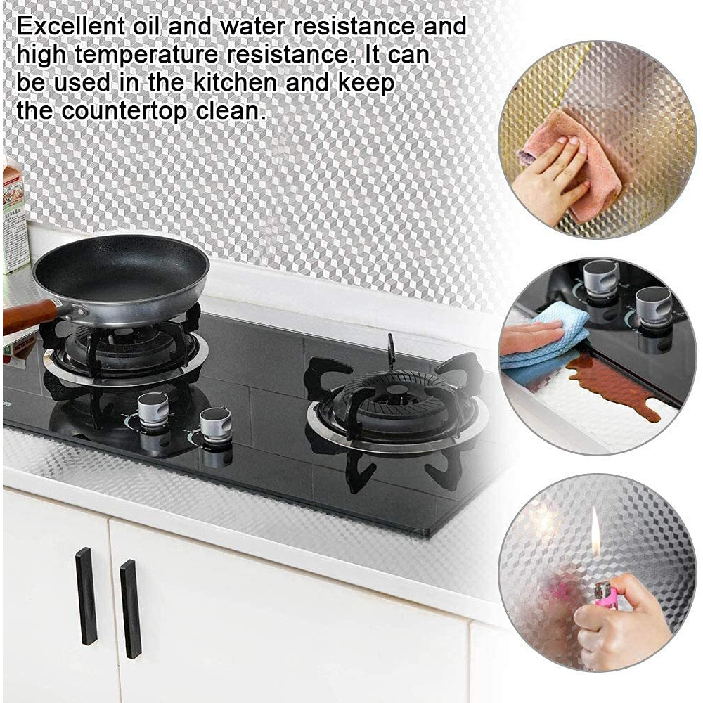 Vaidika Kitchen Backsplash Self Adhesive Wallpaper Foil Stickers Oil Proof And Waterproof Stove (Silver 3D)