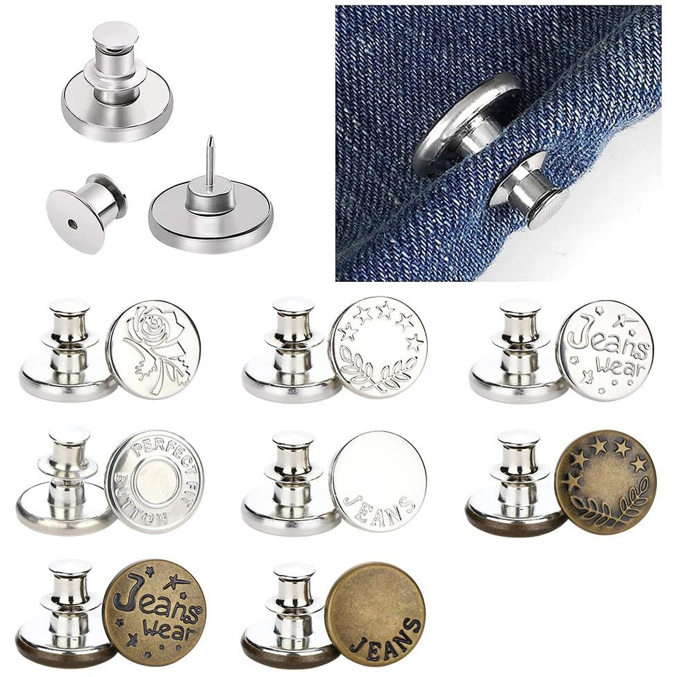 Multipurpose No Sew Classy Buttons For Jeans And Pants - Detachable, Adjustable Tightener For Clothes - Pack Of 8 Suitable For Hats And Bags Decorations