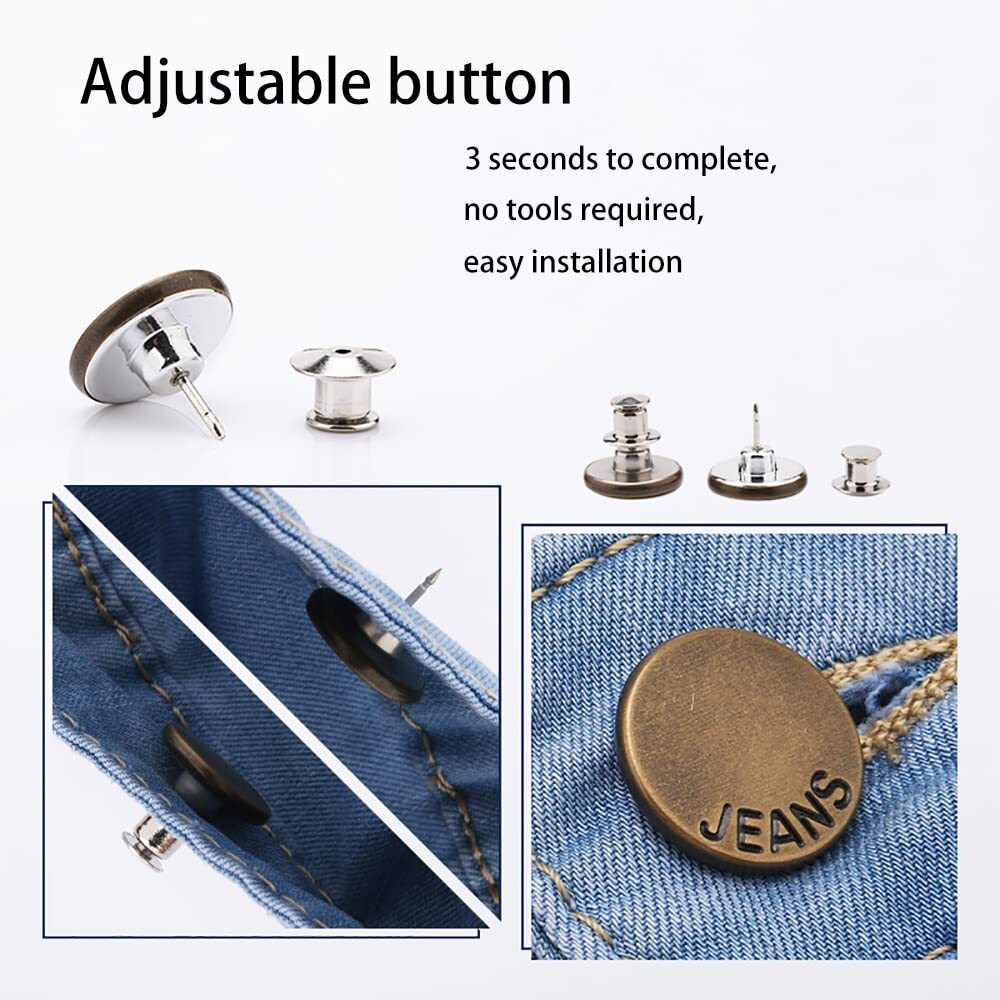 Multipurpose No Sew Classy Buttons For Jeans And Pants - Detachable, Adjustable Tightener For Clothes - Pack Of 8 Suitable For Hats And Bags Decorations