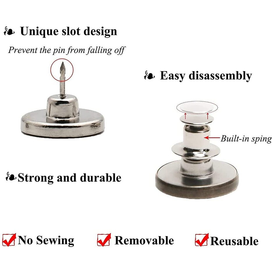 Multipurpose No Sew Classy Buttons For Jeans And Pants - Detachable, Adjustable Tightener For Clothes - Pack Of 8 Suitable For Hats And Bags Decorations