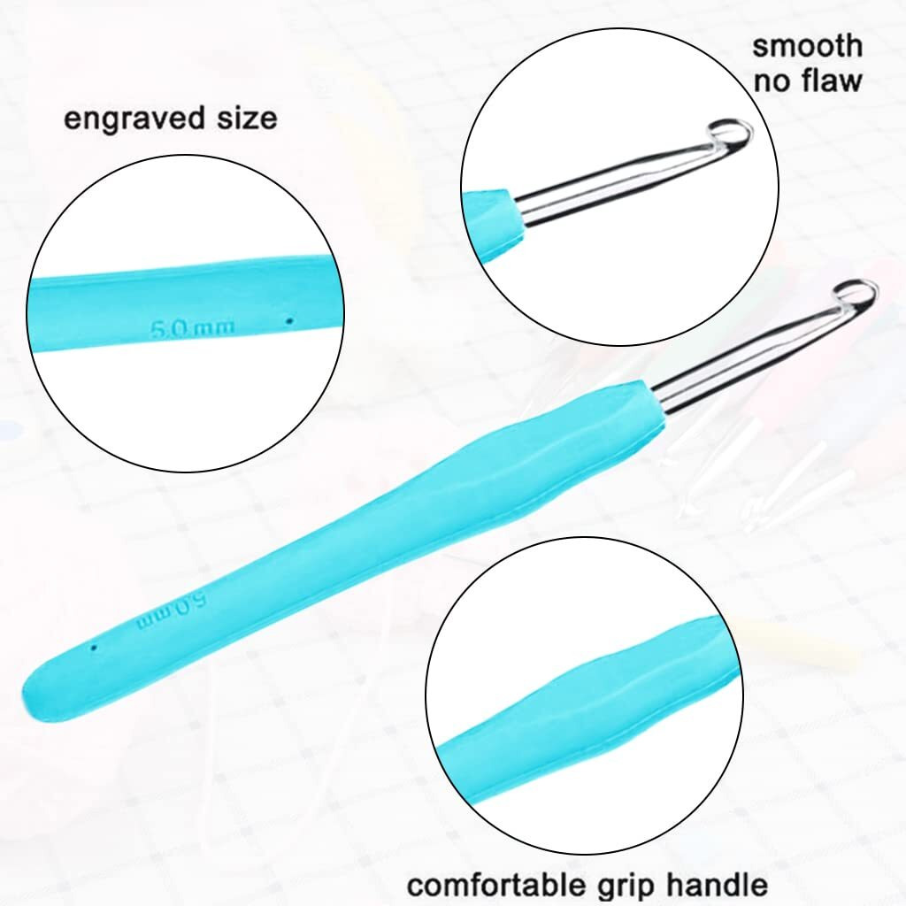 Hasthip 8Pcs Crochet Hooks Set Aluminium Soft Grip Rubber Handle Needles With 10 Knitting Crochet Locking Stitch Markers Craft Yarn Sewing Tools (2.5Mm/3Mm/3.5Mm/4Mm/4.5Mm/5Mm /5.5Mm/6Mm)
