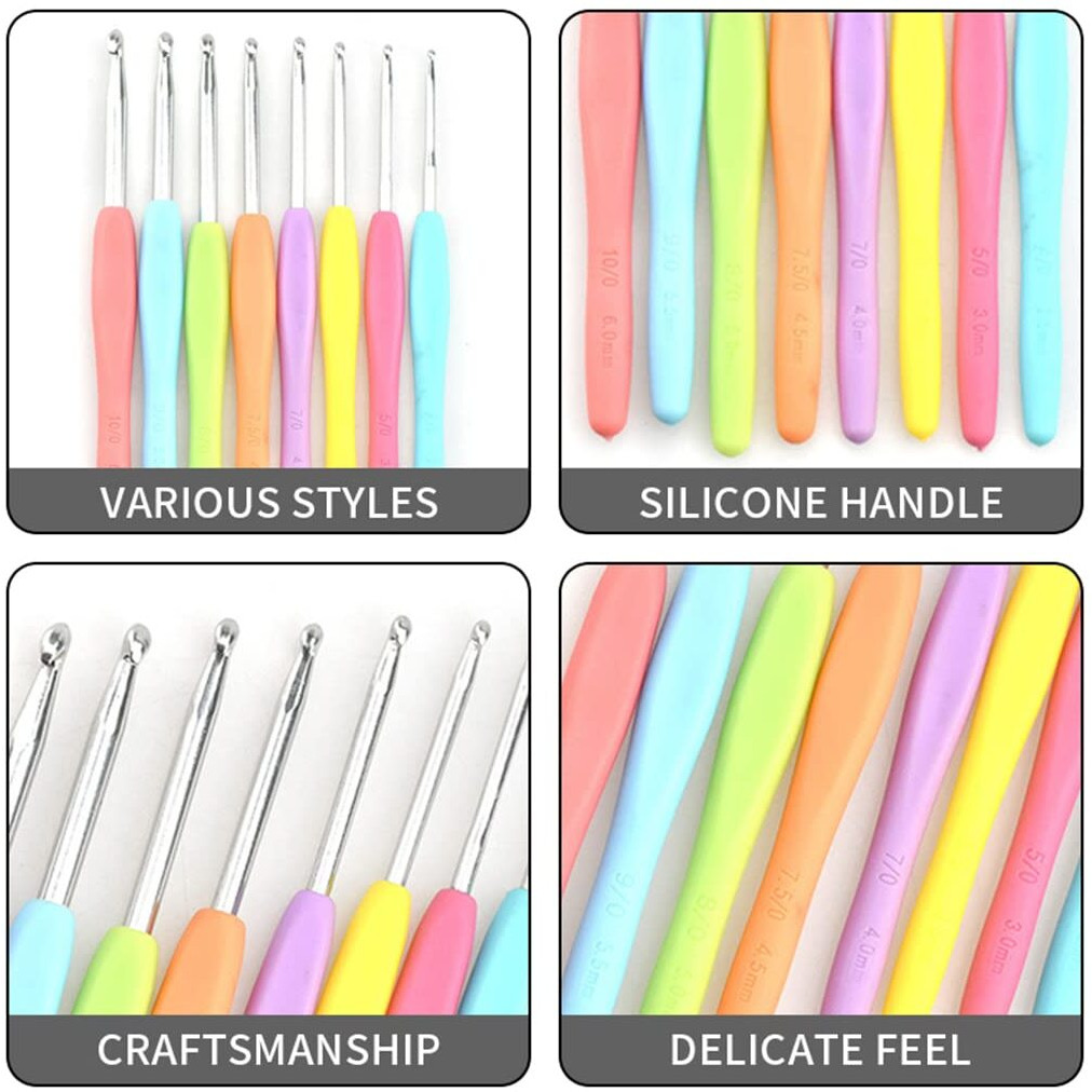 Hasthip 8Pcs Crochet Hooks Set Aluminium Soft Grip Rubber Handle Needles With 10 Knitting Crochet Locking Stitch Markers Craft Yarn Sewing Tools (2.5Mm/3Mm/3.5Mm/4Mm/4.5Mm/5Mm /5.5Mm/6Mm)