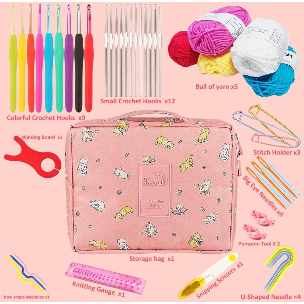 Hasthip Crochet Hook Set - 9 Sizes Full Set & 12 Sizes Lace Kit, Yarn Needles, Stitch Markers, Storage Bag For Diy Craft, Bag, Flowers, Shrug