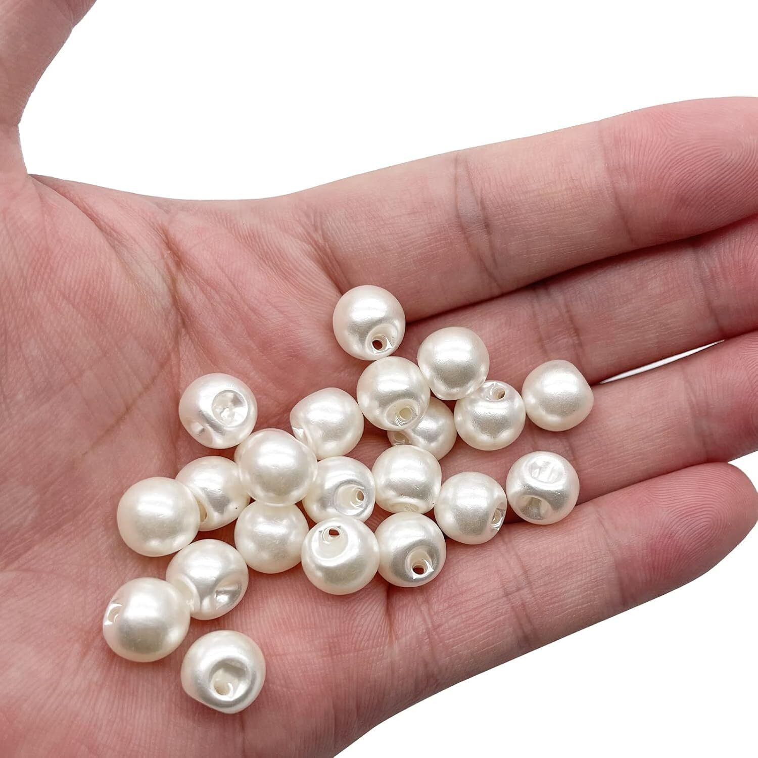 Aakriti 10Mm Round Pearl Button Bulk With Hole White Plastic Pearl Bead Decoration Accessories For Sewing Dress Sweater Skirt Shirt Crafts Diy Jewelry Making (200)