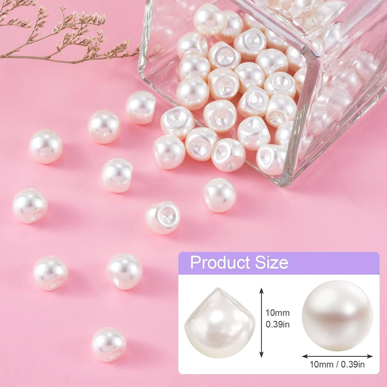 Aakriti 10Mm Round Pearl Button Bulk With Hole White Plastic Pearl Bead Decoration Accessories For Sewing Dress Sweater Skirt Shirt Crafts Diy Jewelry Making (200)