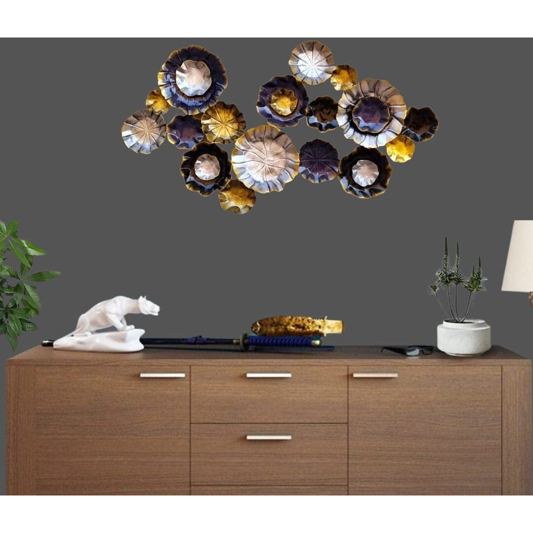 Anshika International Metal Flower Wall Art Metal Wall Hanging Wall Sculpture Home Decor For Living Room (Size- 40X23 In)