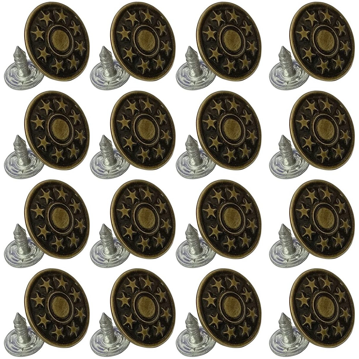 Aakriti Antiqued Bronze Stars Jeans Tack Buttons 16.5 Mm / 26L For Blazers, Suits, Sport Coat, Uniform, Jackets, Jeans (Star-Button-25Pcs)