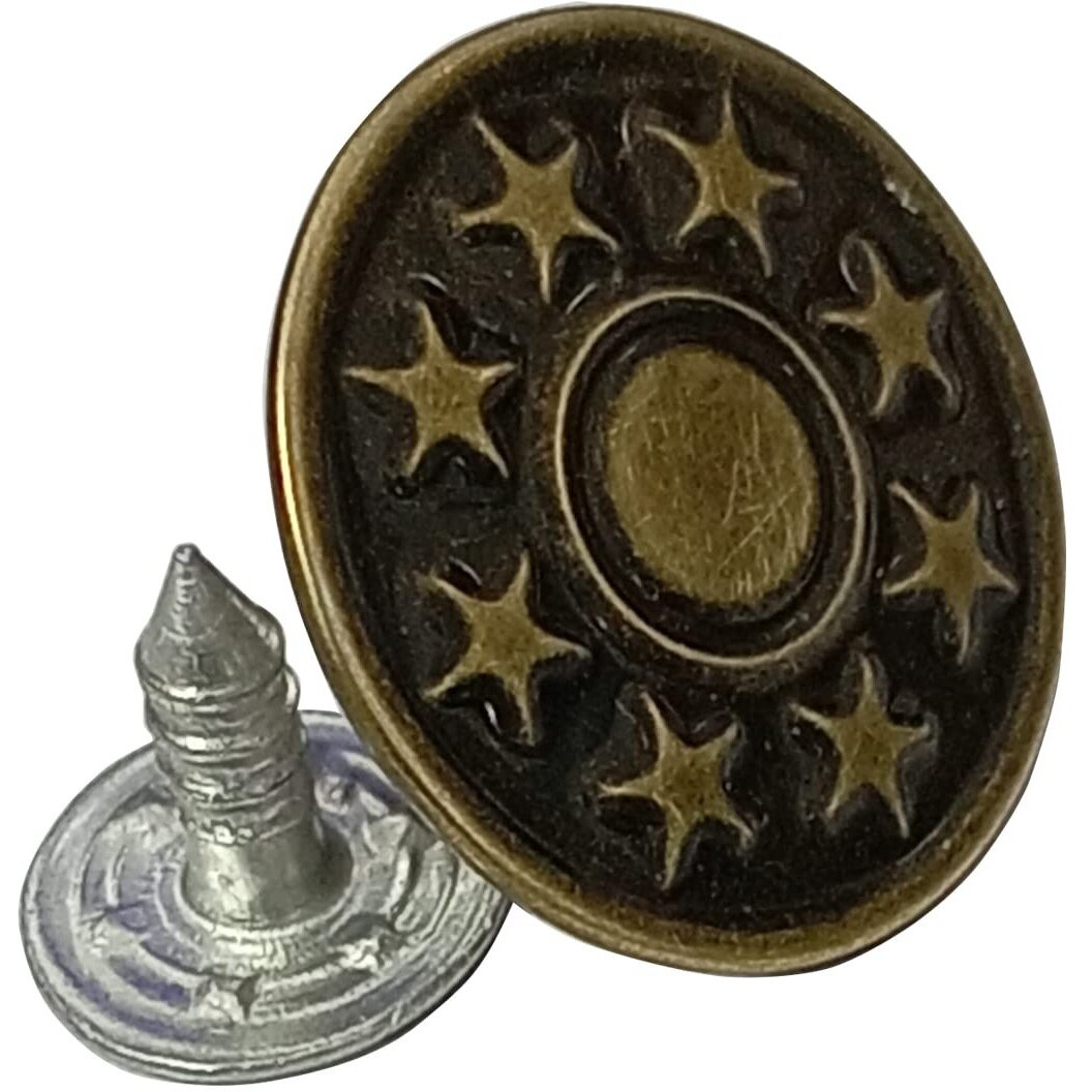 Aakriti Antiqued Bronze Stars Jeans Tack Buttons 16.5 Mm / 26L For Blazers, Suits, Sport Coat, Uniform, Jackets, Jeans (Star-Button-25Pcs)