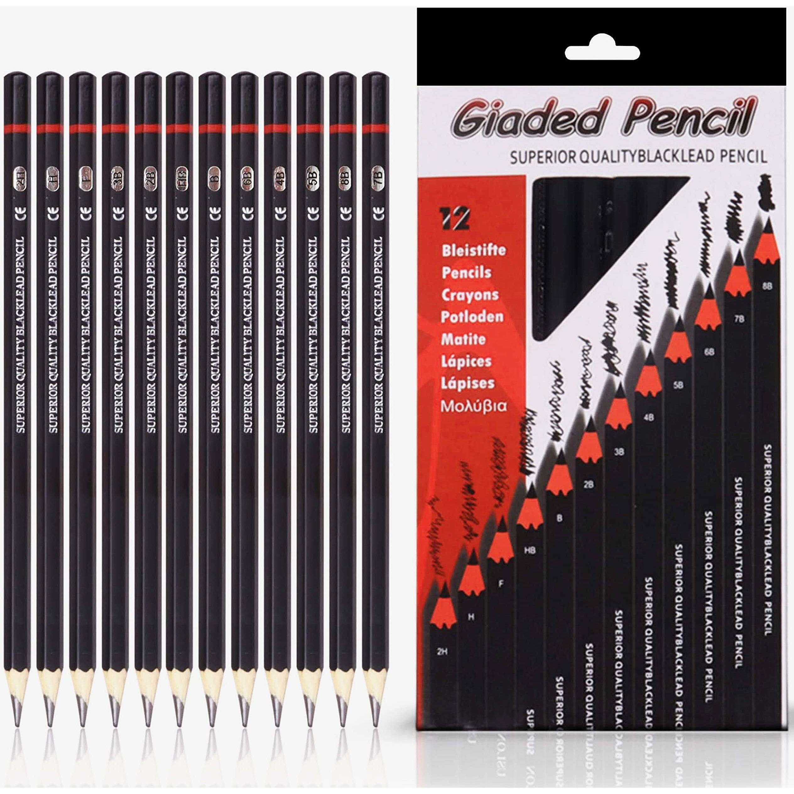 Dakos Sketch Pencil Set For Artists, Drawing Art Supplies For Adults & Kids, 12 Black Pencils
