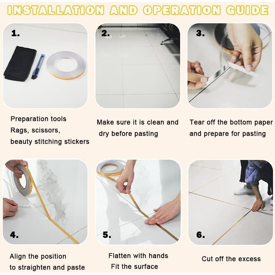 Krifa Enterprise Tile Gap Foil Line Tape - Self-Adhesive Waterproof Seam Sticker For Walls, Cabinets, Bedrooms, Living Rooms, And Kitchens (1Cm X 50M) Gold