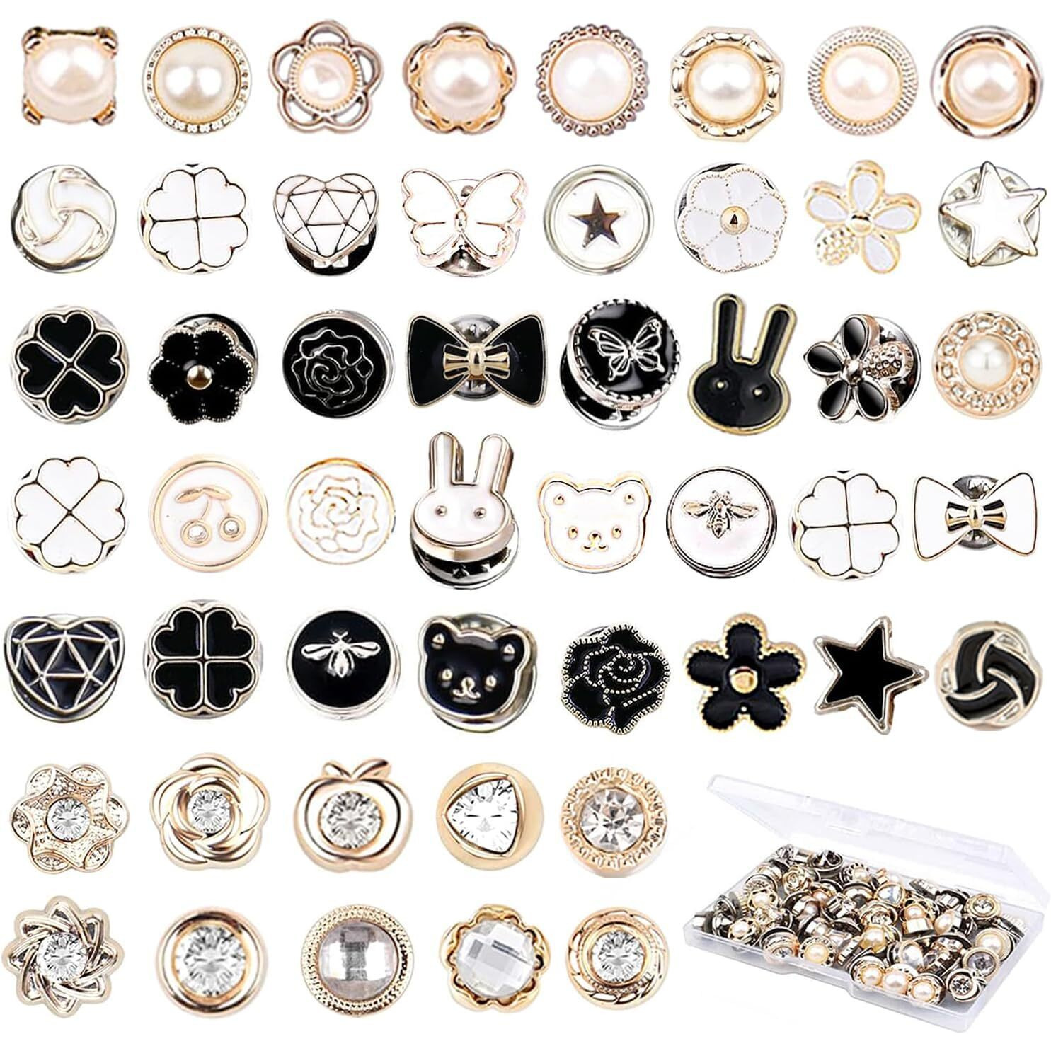 100 Sets Pearl Brooch Buttons, No Sew Instant Removable Reusable Cover Up Buttons Pins, Rhinestone Brooch Pins For Women Fashion, Replacement Safety Button For Clothing Shirt Dress Sweaters Coat Shawl