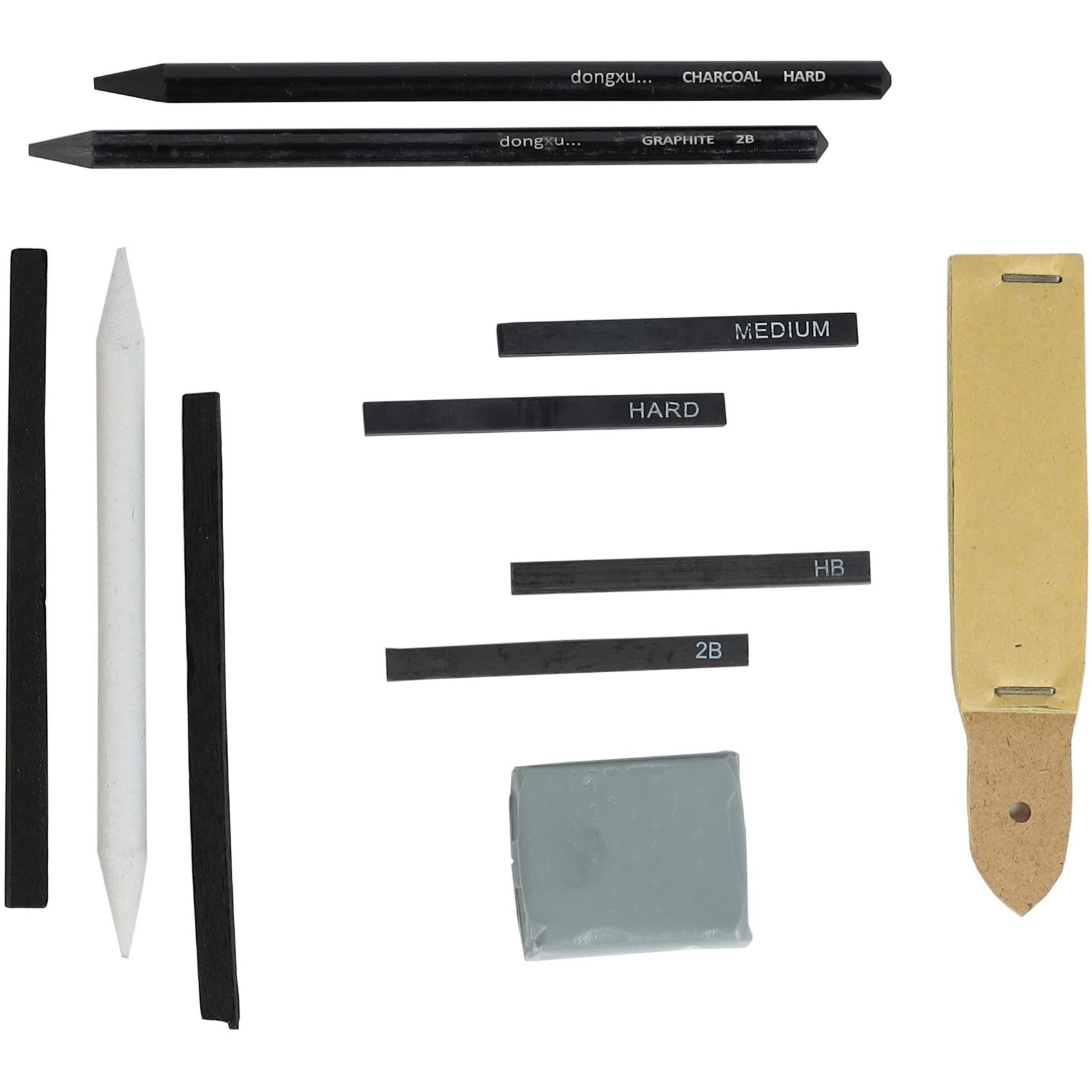 Artright Artists Sketching Kit 11 Pcs Drawing Set With 2 Graphite Pencils, 2 Compressed Charcoal, 2 Graphite Sticks, 2 Charcoal Sticks, Blending Stump, Kneaded Eraser & Sandpaper Block