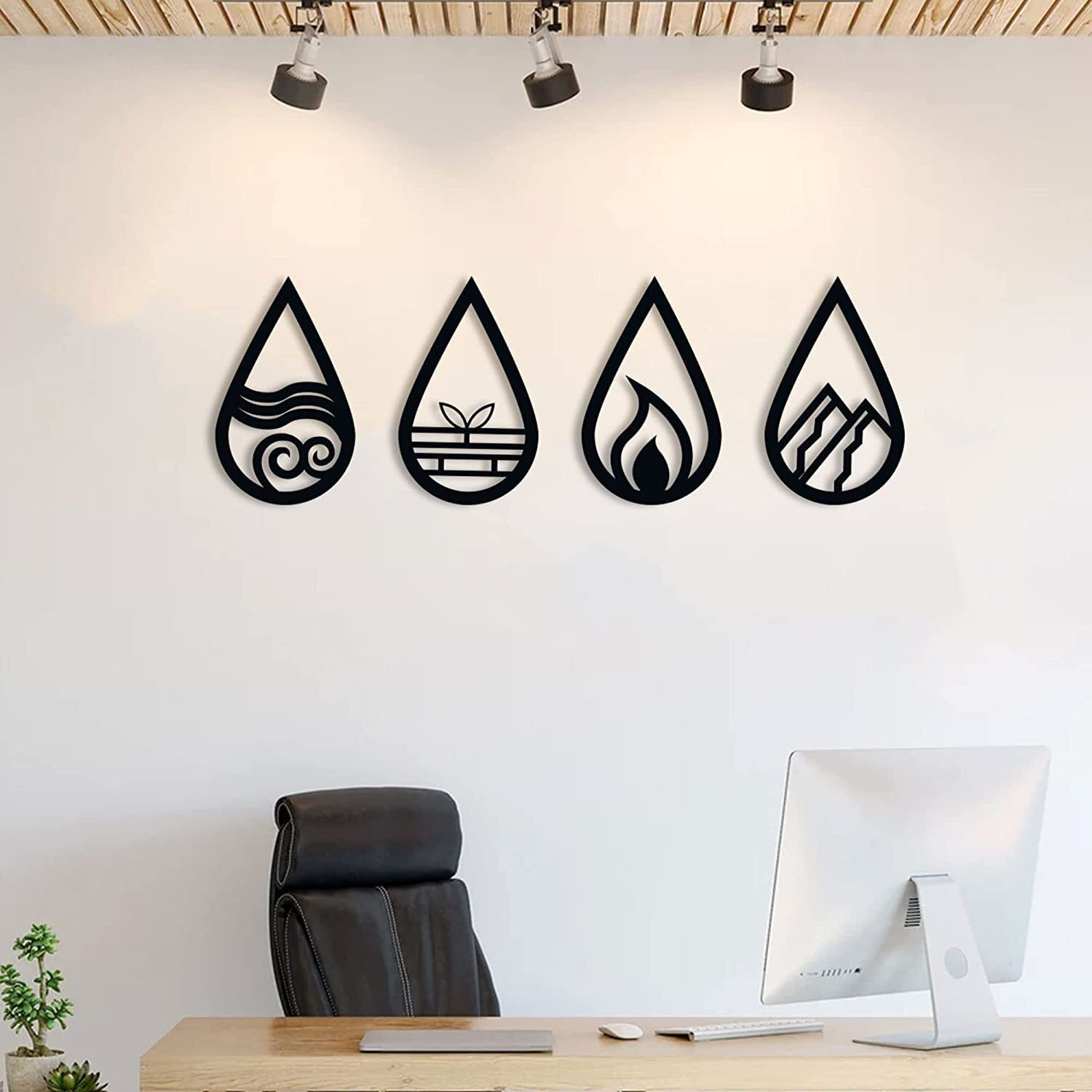 Meraki Mart 4 Elements Black Designed Wall Art Of Wood Wall Hanging Decor Plaque Sculptures Black Wall Decoration Contemporary Home, Living Room, Office, Bedroom And Garden - 4 Pcs, 6 Inches