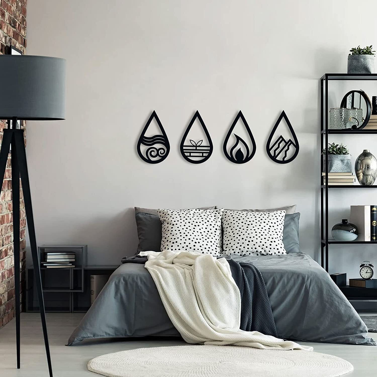 Meraki Mart 4 Elements Black Designed Wall Art Of Wood Wall Hanging Decor Plaque Sculptures Black Wall Decoration Contemporary Home, Living Room, Office, Bedroom And Garden - 4 Pcs, 6 Inches