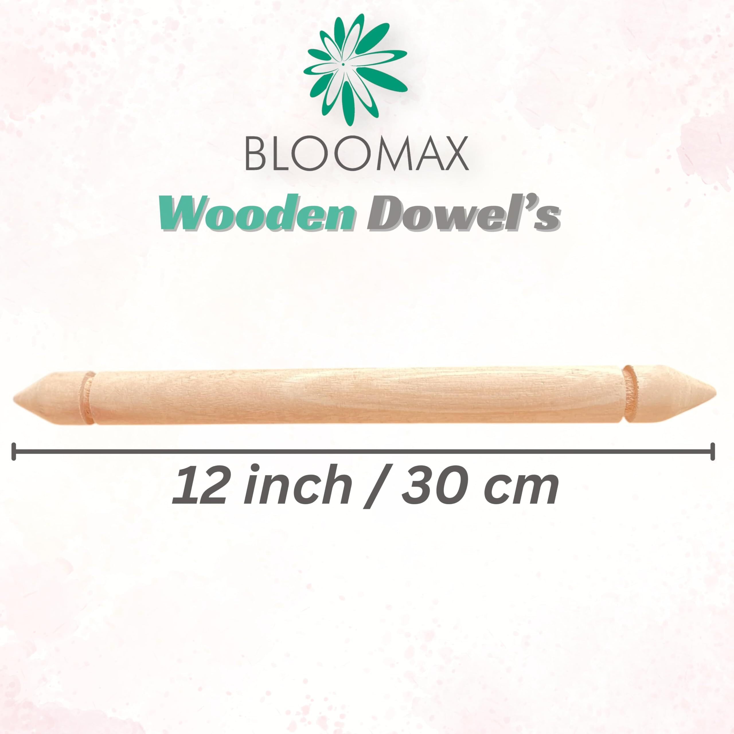 Bloomax 12 Pcs (12Inch/20Mm) Wooden Scroll Rods With End Designs For Diy Wedding, Bithday, Party Invitation And Crafts Unfinished Wooden Scroll Home Office Decor Wall Artwork Poster Hanging Stick Natural Hardwood Dowels ,Round Wood Poles Wood Sticks