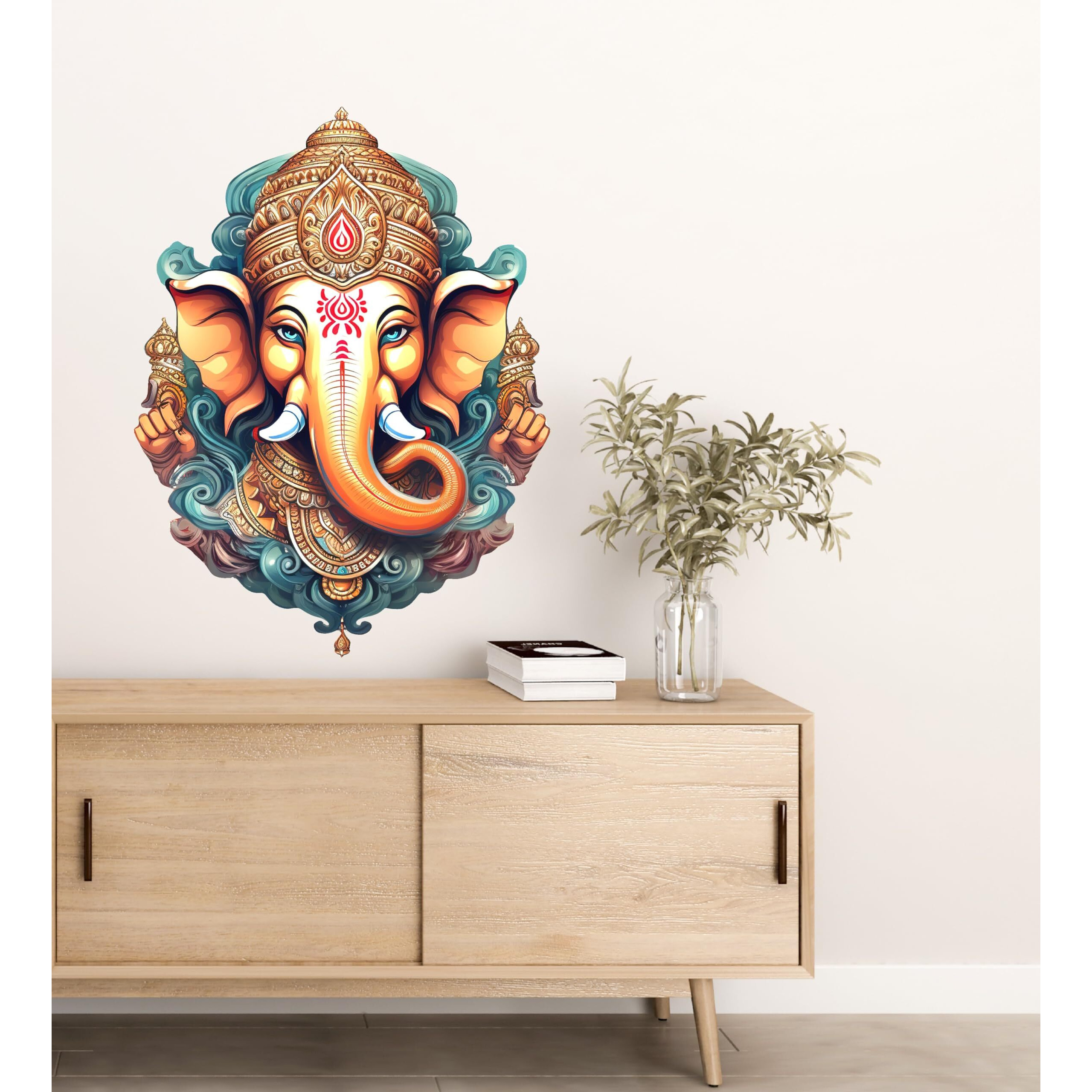 Creativeedge 3D Lord Ganesha Wall Sticker Pvc Vinyl Multicolor (61 Cm X 46 Cm)