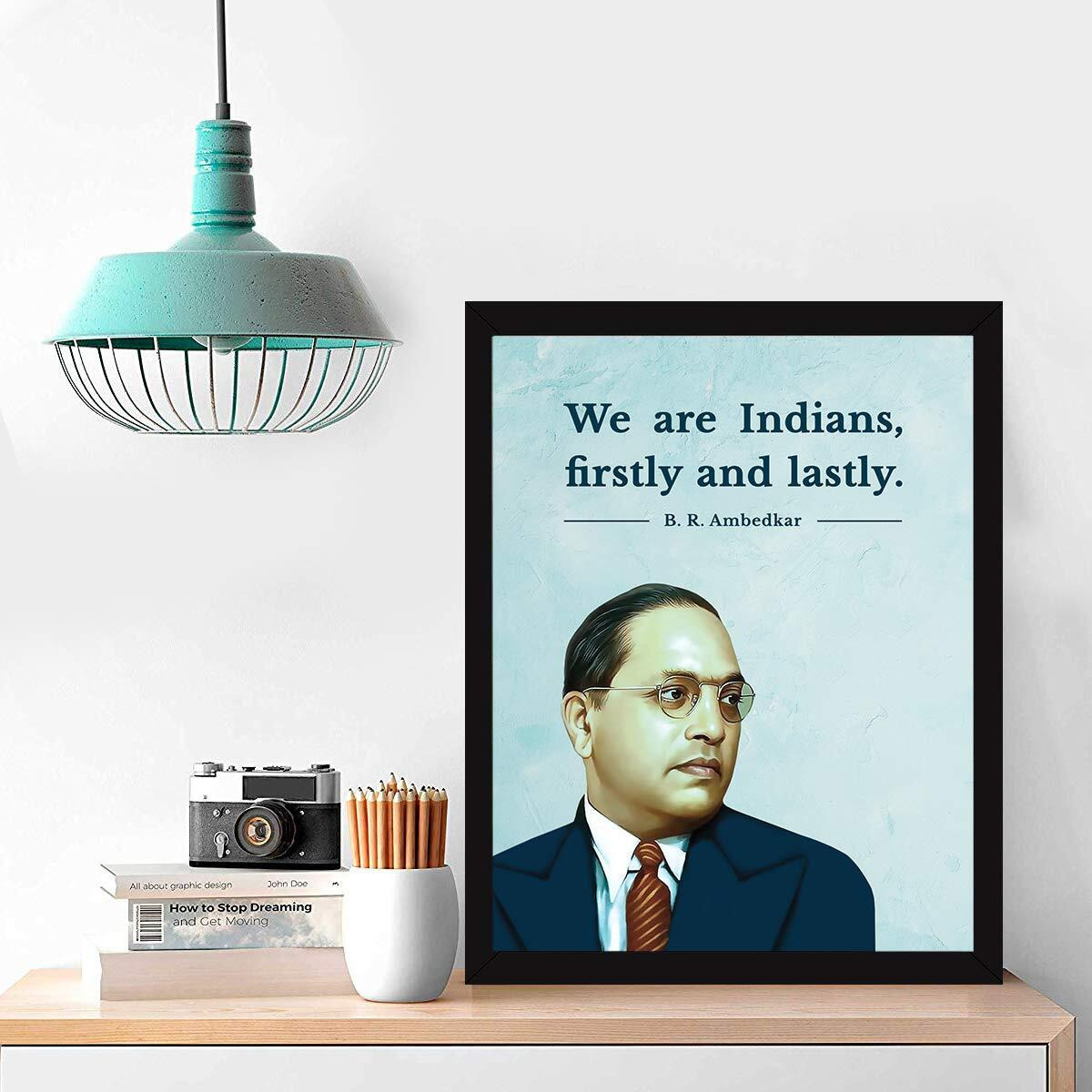 Chaka Chaundh - B. R. Ambedkar Motivational Leader Quotes Composite Wood Wall Framed Posters Frames For Office, Student And Study Room - Photos With Quotes - (34Cm X 27Cm X 4Cm , Multicolour)