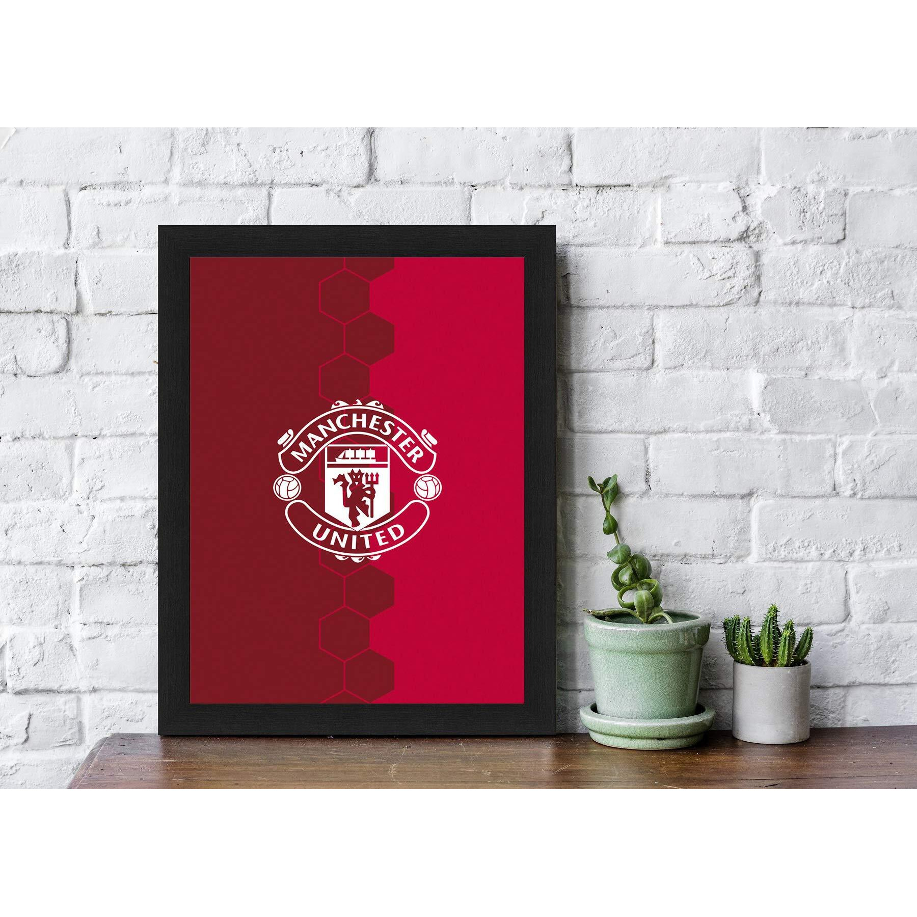 Interiocrafts Engineered Wood Manchester United Poster With Frame, Black, Abstract, Standard(13X10 Inches)