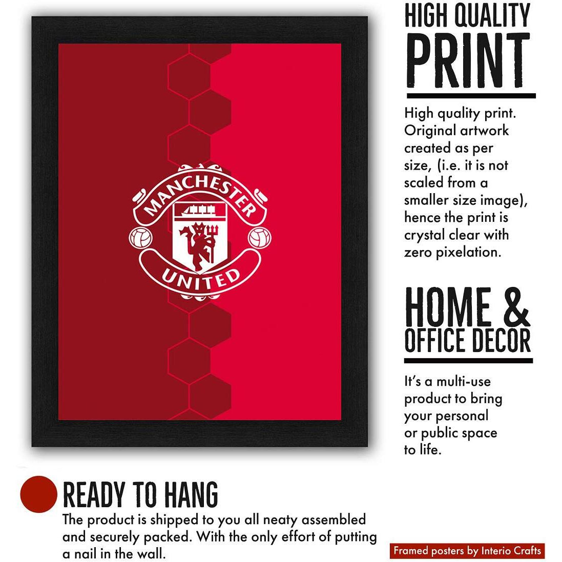 Interiocrafts Engineered Wood Manchester United Poster With Frame, Black, Abstract, Standard(13X10 Inches)