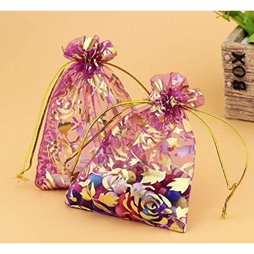 Divyana 8X12 Cms (Pack Of 25 Pcs) Multicolored Return Gift Favors Organza Bags Shagun Potli Bags Wedding Party Favors Jewellery Packing Pouch Dry Fruit Pouch