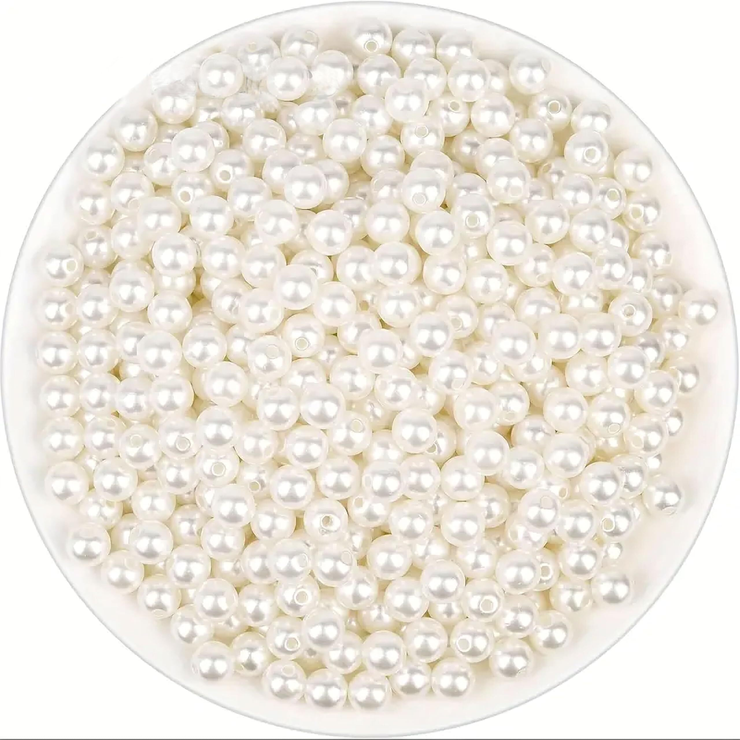 Indikonb Round Pearl Moti Beads | Offwhite Beige Acrylic Plastic Faux Pearl | White Beads For Craft, Diy Jewelry & Accessories | Perfect For Mala Making & Rakhi Making (Off White-8Mm)
