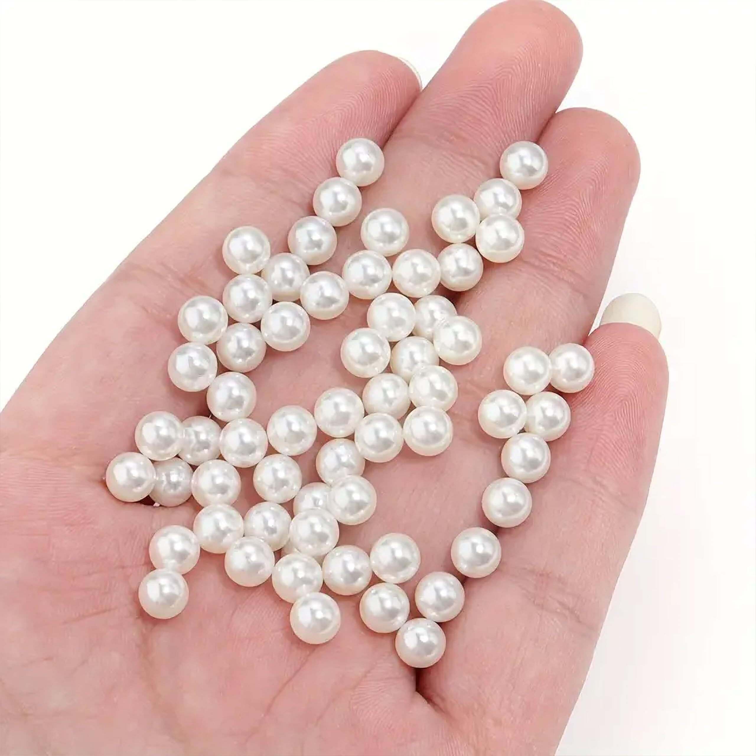 Indikonb Round Pearl Moti Beads | Offwhite Beige Acrylic Plastic Faux Pearl | White Beads For Craft, Diy Jewelry & Accessories | Perfect For Mala Making & Rakhi Making (Off White-8Mm)