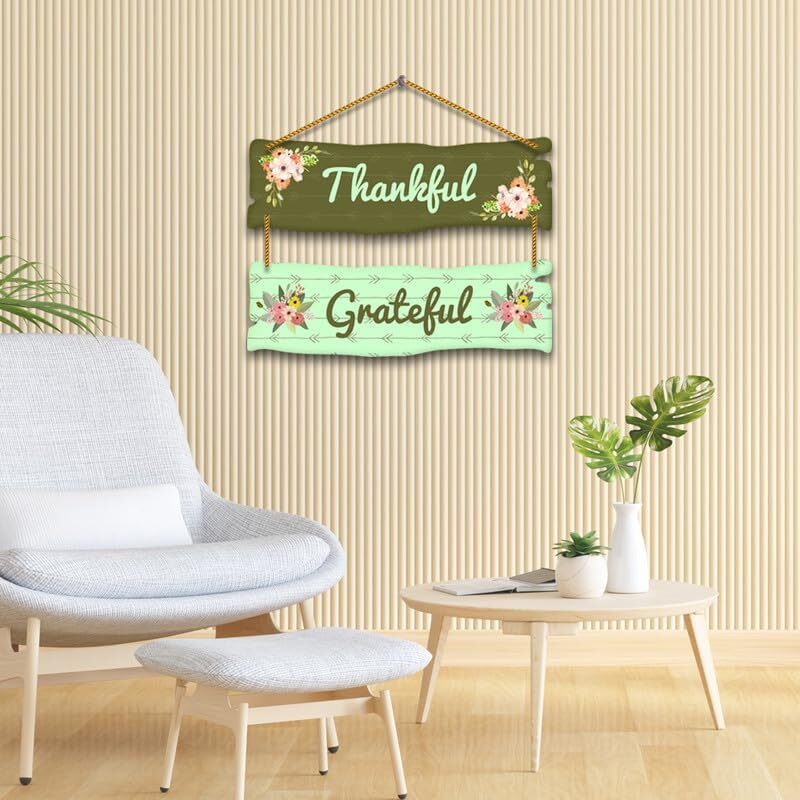 Yey Wooden Wall Hanging For Home Decor | Living Room | Quotes Decorative Items | House Decoration (Dual Piece Wall Hanging, Multicolor) (Thankful & Grateful)