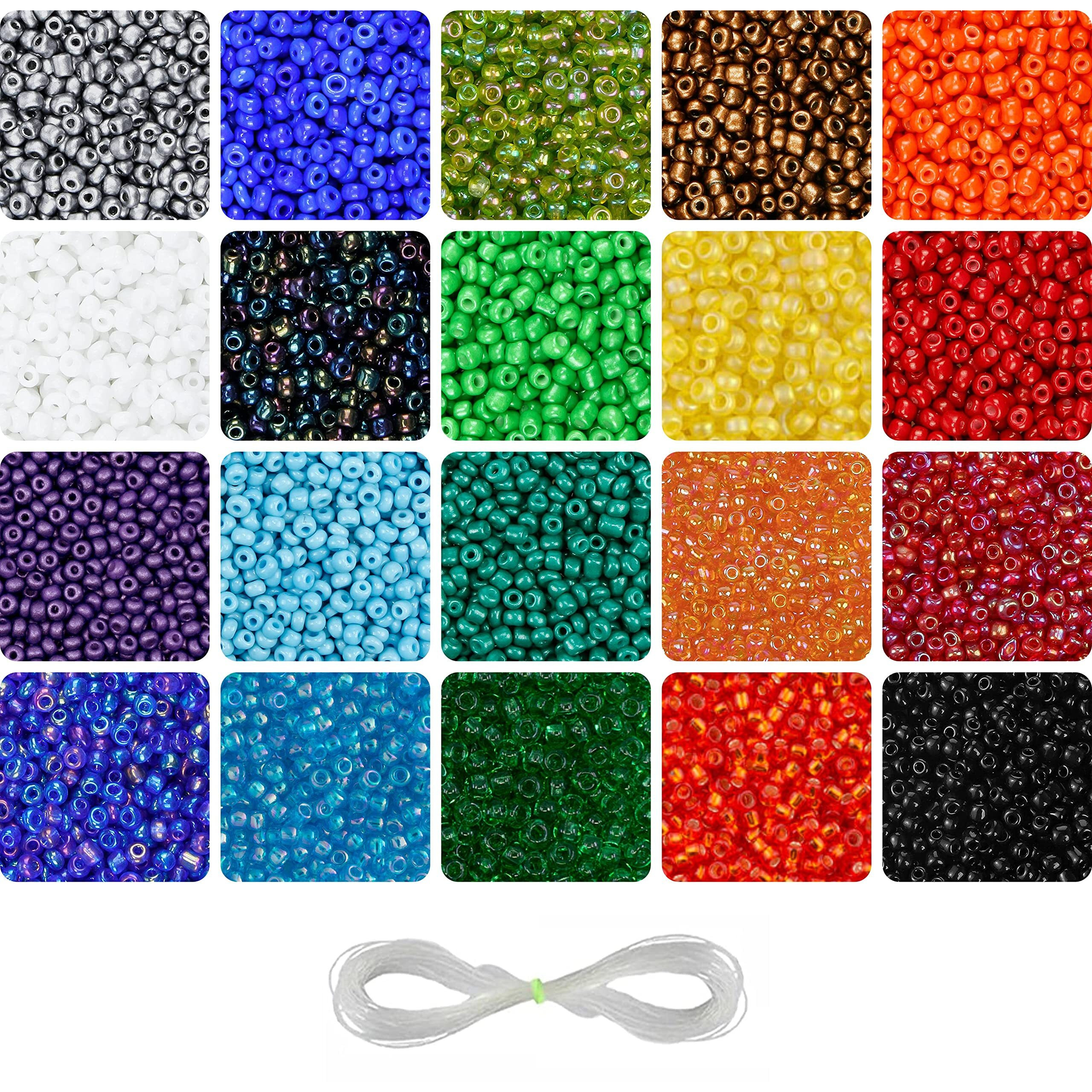 Indikonb 20 Colours 8/0 3 Mm Seed Beads Material - Includes Small Multicolor Seed Beads & Nylon Wire Thread - Jewelry Making Set For Embroidery Work, Art And Craft