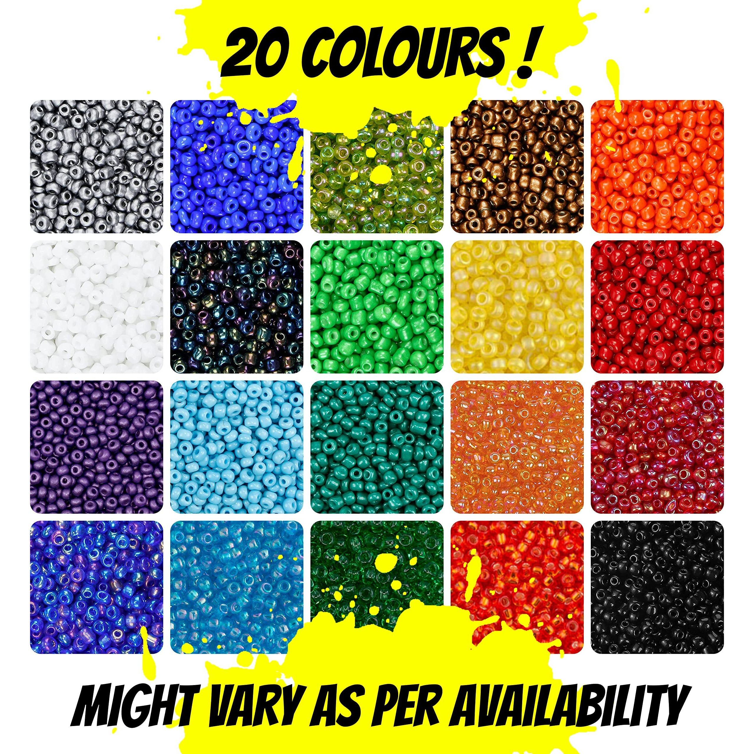 Indikonb 20 Colours 8/0 3 Mm Seed Beads Material - Includes Small Multicolor Seed Beads & Nylon Wire Thread - Jewelry Making Set For Embroidery Work, Art And Craft