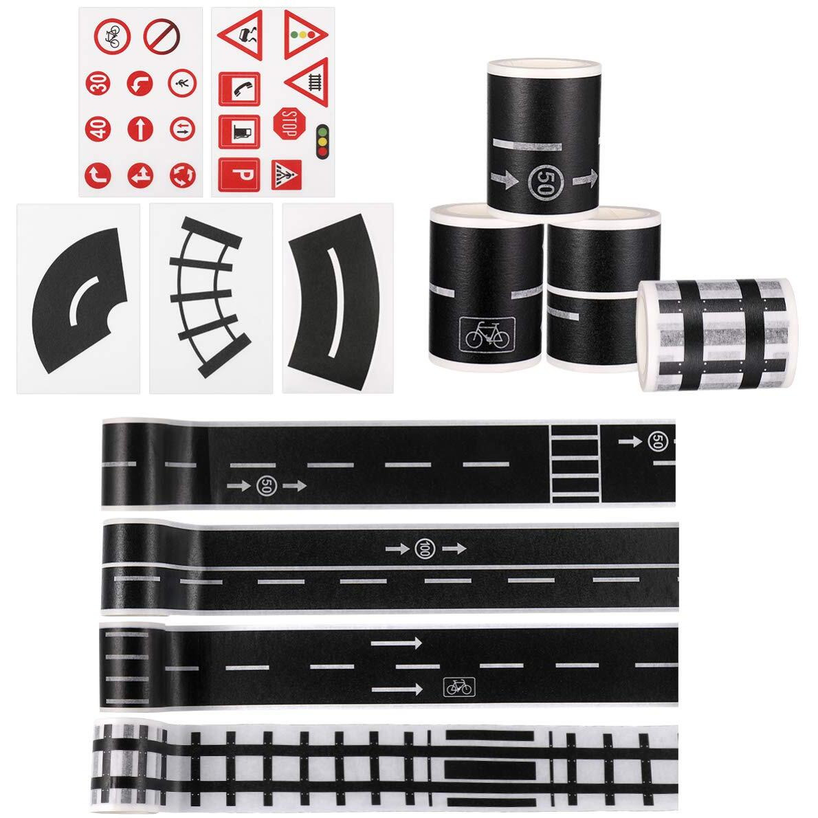 Hasthip Washi Masking Tape Set, Diy Trains Railways Road Tape Decorative Masking Tape Collection Diy Trains Railways Washi Tape Road Sticker Rolls For Toy Cars