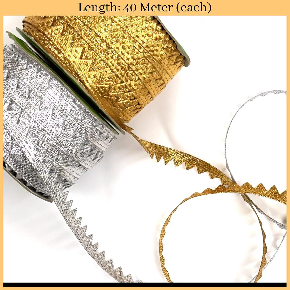 Embroiderymaterial Combo Pack Of Shining Sewing, Embroidery Lace For Saree Border, Blouse, Dupatta Border, Lehenga, Kurti Etc (40 Meters/Roll, 11Mm Wide)