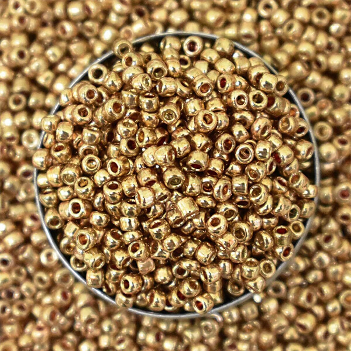 Embroiderymaterial 11/0 Uni-Gold Glass Stone Pearls, Seed Beads For Jewellery Making, Toran, Bag Decoration, Embroidery, Muthyalu Craft (2Mm/100 Grams)