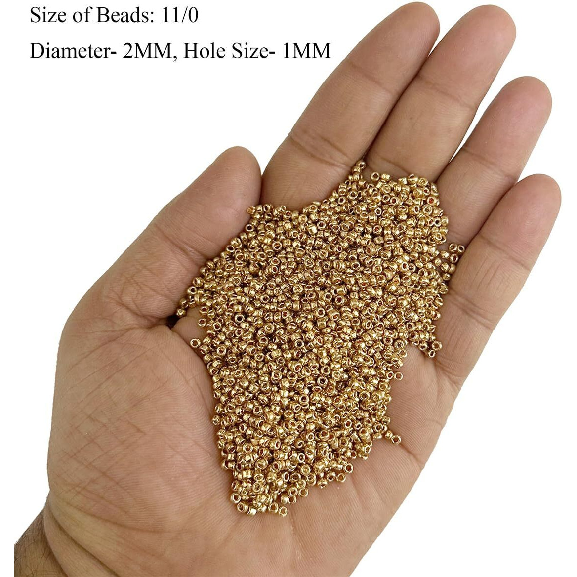 Embroiderymaterial 11/0 Uni-Gold Glass Stone Pearls, Seed Beads For Jewellery Making, Toran, Bag Decoration, Embroidery, Muthyalu Craft (2Mm/100 Grams)