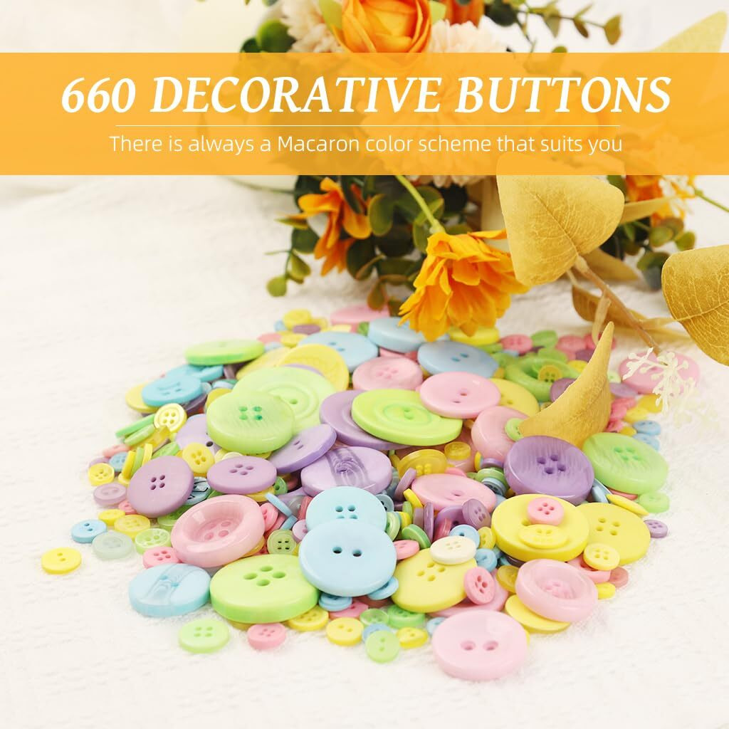 Hasthip 660Pcs Craft Buttons Kit For Clothes - Mixed Sizes Plastic Macaron Color Novelty Children's Clothing Buttons For Arts, Crafts, Diy, Decorations, Sewing