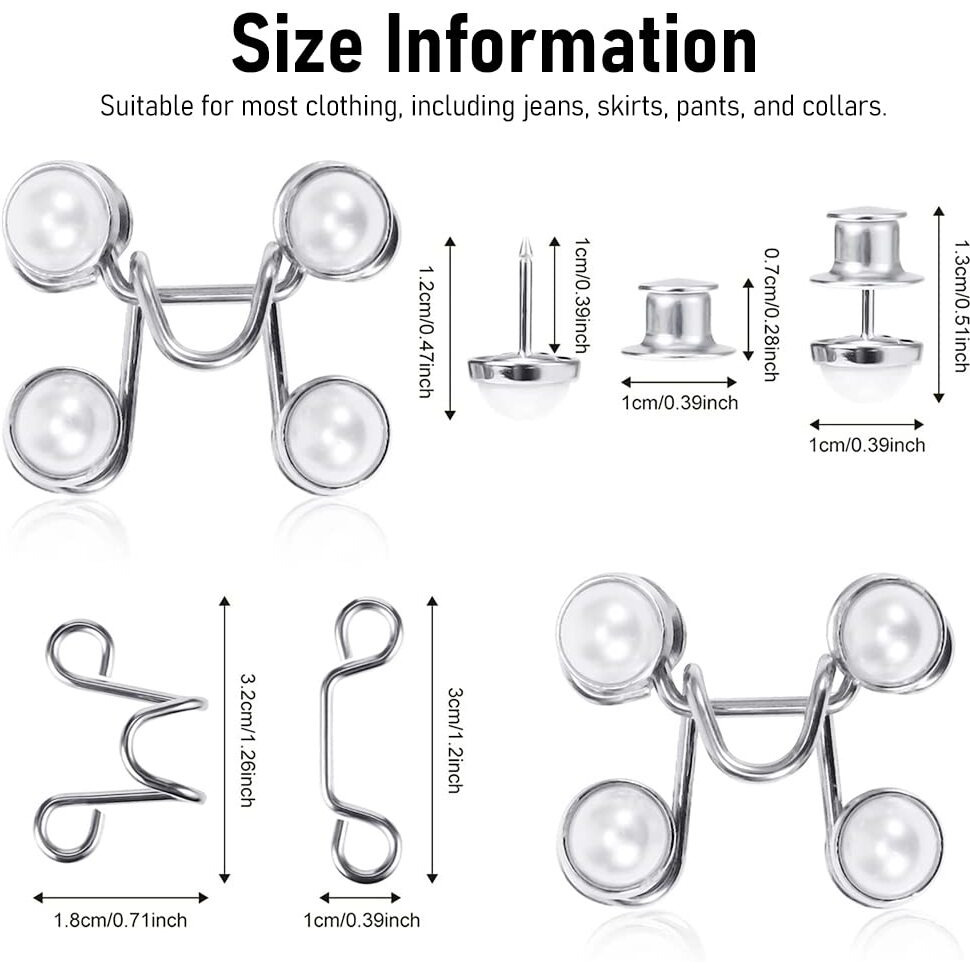 Venzina 6 Pairs Detachable Jeans Button Pins, Instant Adjustable Waist Buckle For Loose Jeans, Pearl Crystal Jeans Waist Adjuster Tightener For Pants, Skirt
