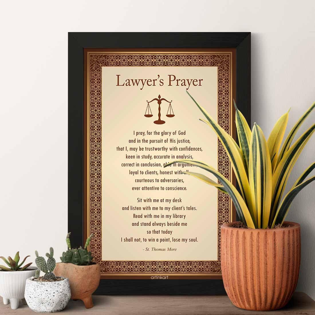Artinkart- Lawyer Prayer Framed Poster, Lawyer Motivation Poster, Law Posters With Frame, Lawyer Gifts, Advocate Poster For Office Decoration, Study Table, Students (Synthetic Wood, 9.5X13.5 Inch)